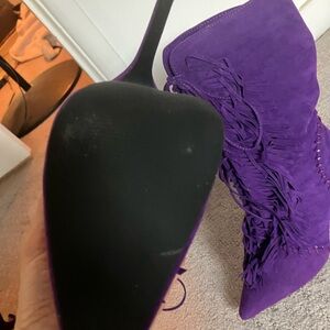 Elegant Purple Fringe Heeled Boots